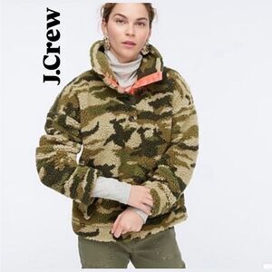 J.Crew Camo Sherpa Snap Collar Fleece Pullover SZ M